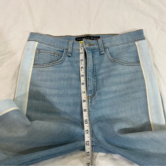 Veronica Beard Carly Air Tux Striped 11” Kick Flare Jean frayed ankle size 28 - Picture 9 of 16